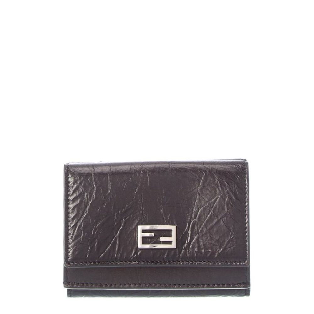 Fendi Tube Mini Leather Trifold Wallet, Black